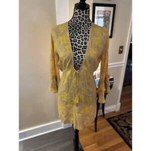 Blue island Golden yellow floral tunic dress or top Bell sleeves Size S NWT